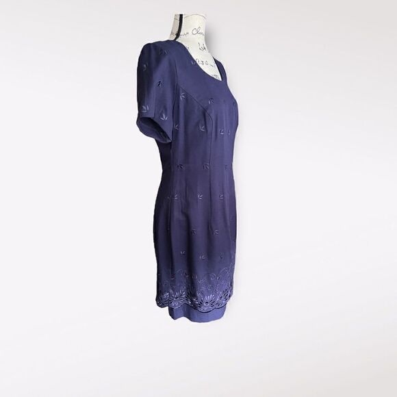 Plaza South 90’s Deep Purple Short Sleeve A-line Dress with Embroidery Size 10 - Picture 3 of 8